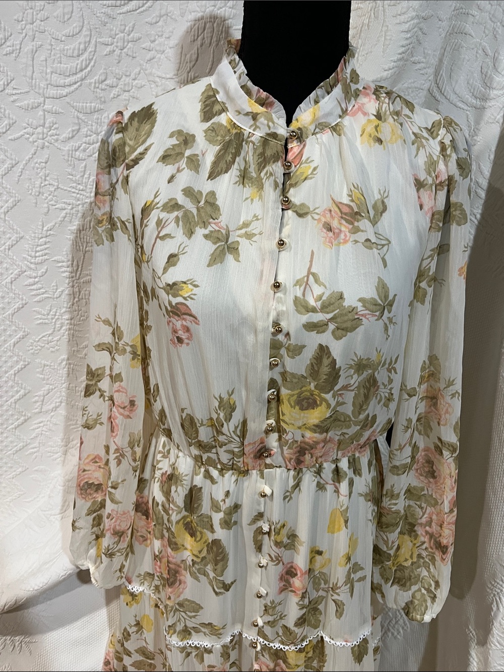 1. State Floral Tiered Long-Sleeve Maxi Dress, size small, new with tags - Picture 2 of 14